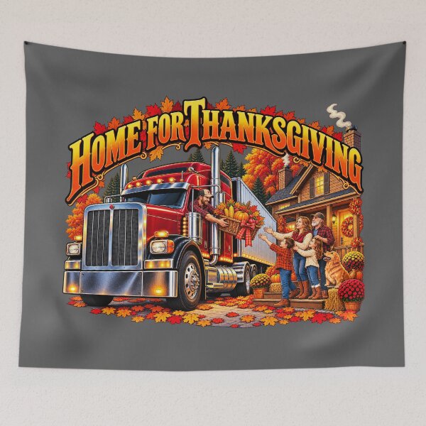 Item preview, Home For Thanksgiving Semi Truck - Autumn Family Trucker Reunion Art designed and sold by NomadForge.