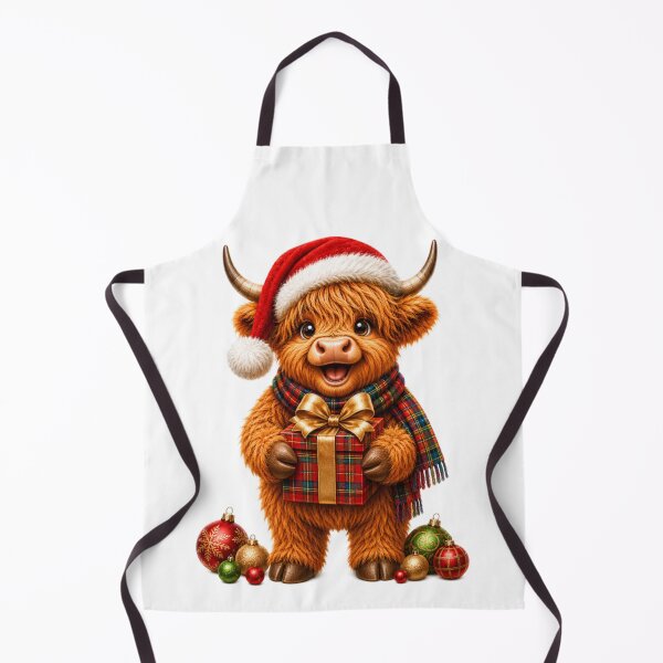 Item preview, Cute Scottish Highland Cow with Christmas Present and Santa Hat designed and sold by MaedK.