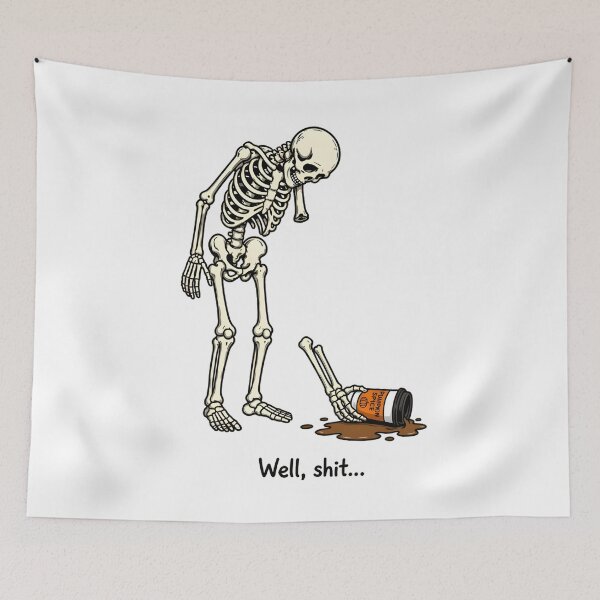 Item preview, Well Shit Funny Skeleton Dropped Coffee Pumpkin Spice Autumn Meme designed and sold by Moad Fahim.