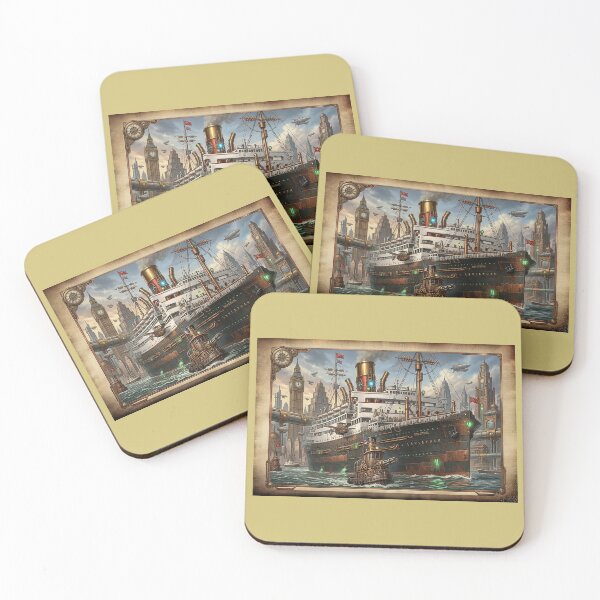 Item preview, Steampunk Leviathan Steamship in Industrial City Harbour designed and sold by ArtworkNorth.