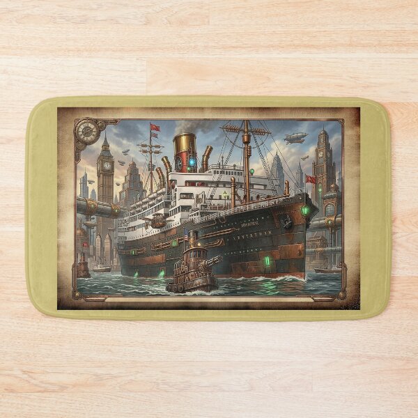 Item preview, Steampunk Leviathan Steamship in Industrial City Harbour designed and sold by ArtworkNorth.