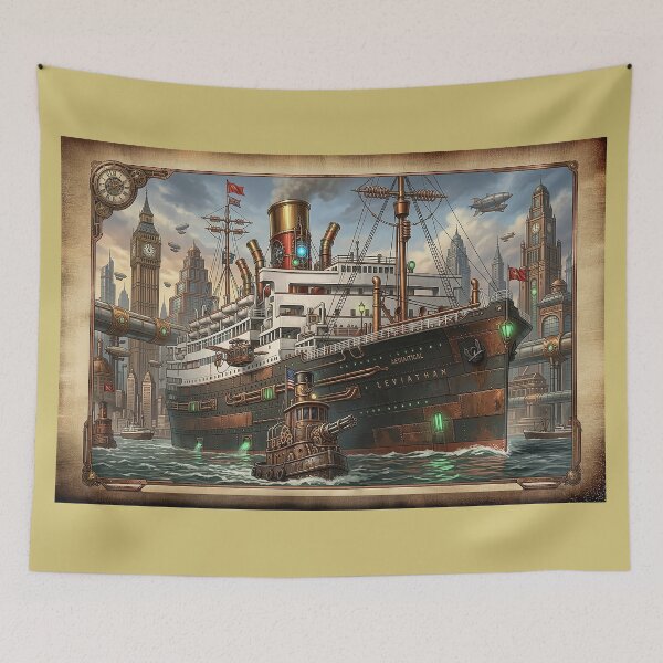 Item preview, Steampunk Leviathan Steamship in Industrial City Harbour designed and sold by ArtworkNorth.