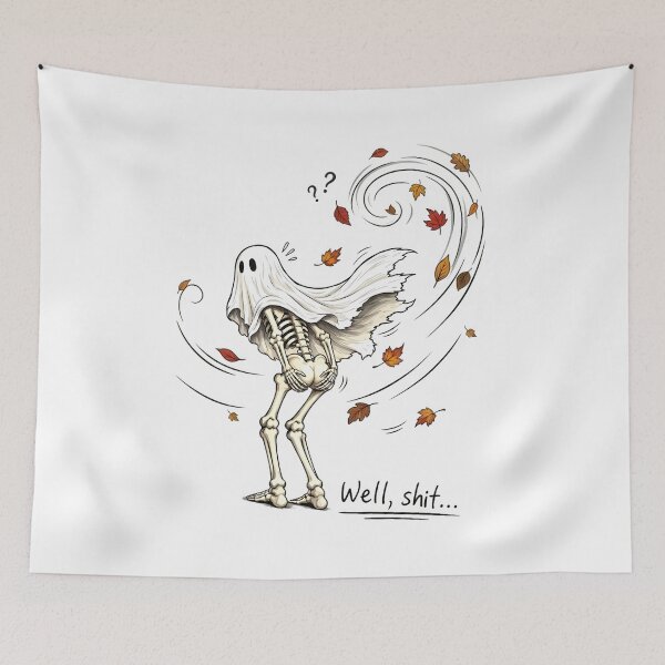 Item preview, Well Shit Funny Ghost Skeleton Autumn Wind Halloween Meme designed and sold by Moad Fahim.