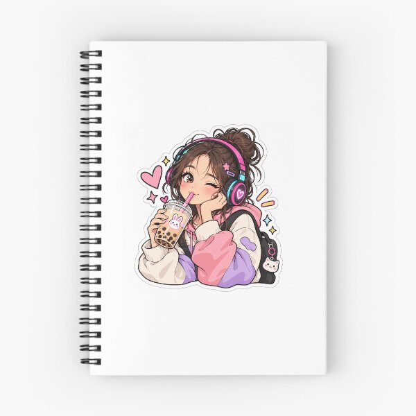 Item preview, Cute Anime Gamer Girl Drinking Boba Tea Kawaii Pastel Aesthetic Sticker designed and sold by SlapHappyArt.