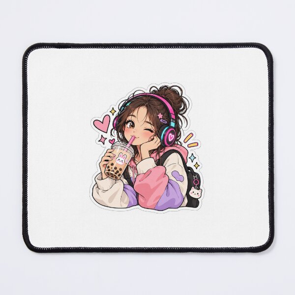 Item preview, Cute Anime Gamer Girl Drinking Boba Tea Kawaii Pastel Aesthetic Sticker designed and sold by SlapHappyArt.