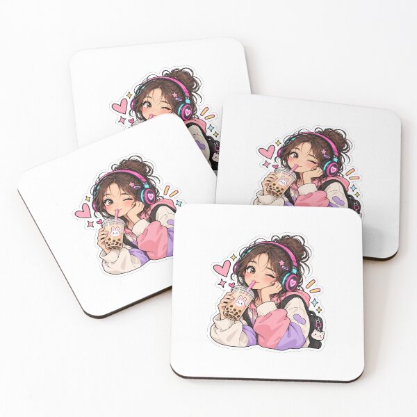 Item preview, Cute Anime Gamer Girl Drinking Boba Tea Kawaii Pastel Aesthetic Sticker designed and sold by SlapHappyArt.