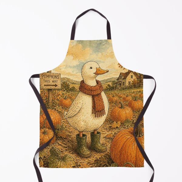 Item preview, Duck wearing a knitted scarf and wellington boots, standing in a field of pumpkins designed and sold by Ponted.