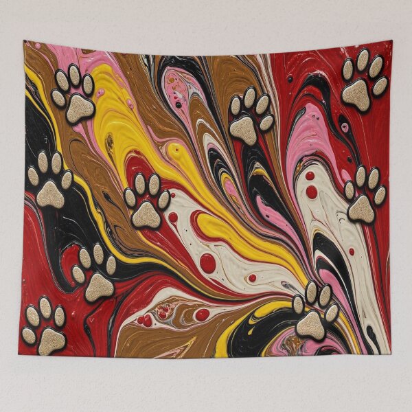 Item preview, Aesthetic Fluid Art Gold Paw Prints Heart Pattern designed and sold by Breezes-of-Ida.
