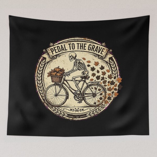 Item preview, Pedal To The Grave Skeleton Cycling Vintage Bicycle Autumn Pumpkin designed and sold by Moad Fahim.