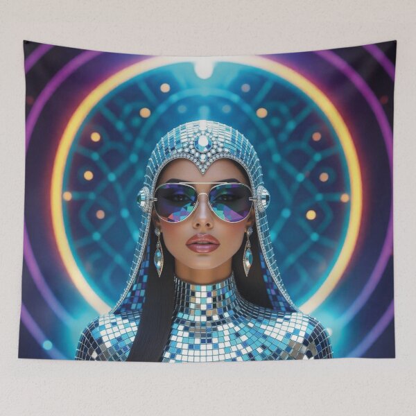 Item preview, Futuristic Middle Eastern Woman in Mosaic Headdress variation 1 designed and sold by Lucia Amaris Art.