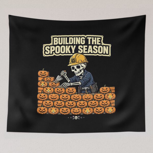 Item preview, Building The Spooky Season Skeleton Construction Worker Pumpkin Halloween designed and sold by Moad Fahim.