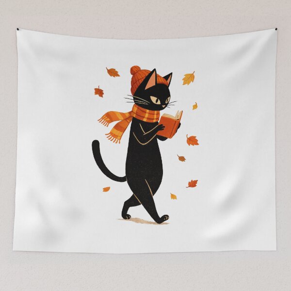 Item preview, Black Cat Reading Book Cozy Autumn Bookish Gift designed and sold by Artycom.