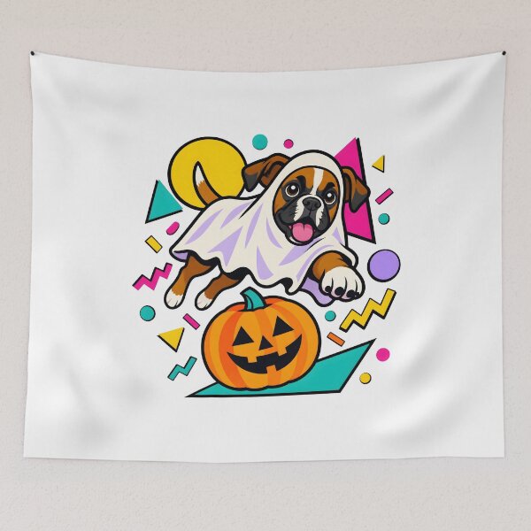 Item preview, Halloween Dogs Pets Retro Boxer Ghost Pumpkin designed and sold by calicito.