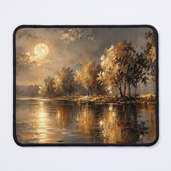 Item preview, Golden Moonlit Serenade - Gold Amber Full Moon Landscape Art designed and sold by Joey Santiago.