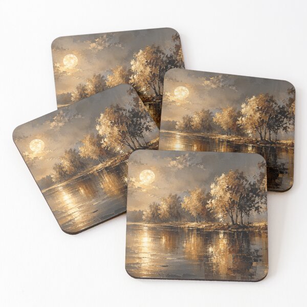 Item preview, Golden Moonlit Serenade - Gold Amber Full Moon Landscape Art designed and sold by Joey Santiago.