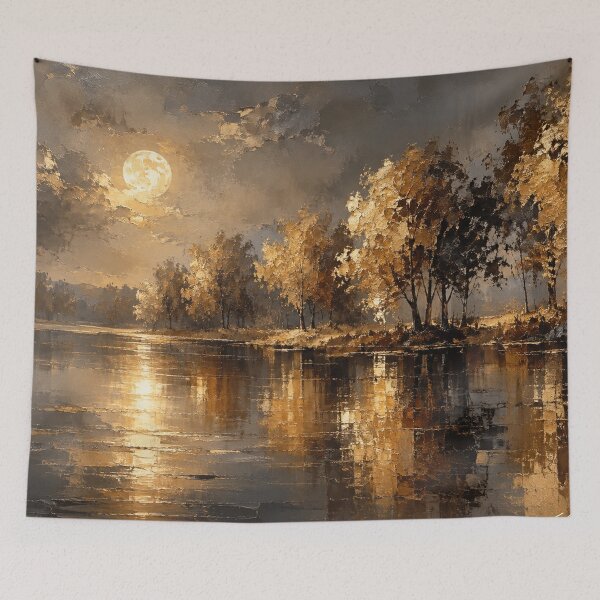 Item preview, Golden Moonlit Serenade - Gold Amber Full Moon Landscape Art designed and sold by Joey Santiago.