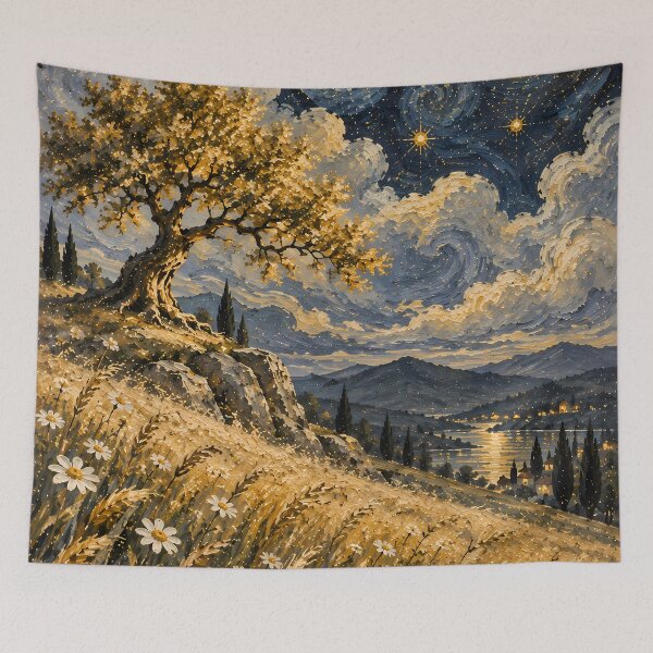 Item preview, Cottagecore Starry Night Meadow Daisy Oil Painting designed and sold by Jozefin's Studio.