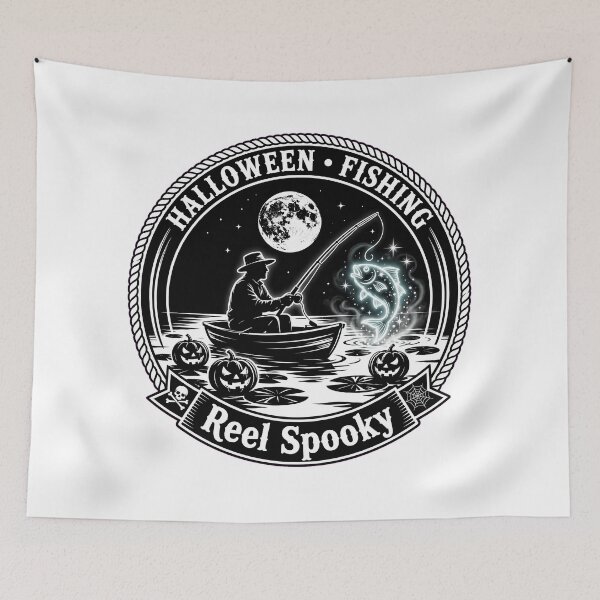 Item preview, Reel Spooky Halloween Fishing Fisherman Ghost Fish Pumpkin designed and sold by Moad Fahim.