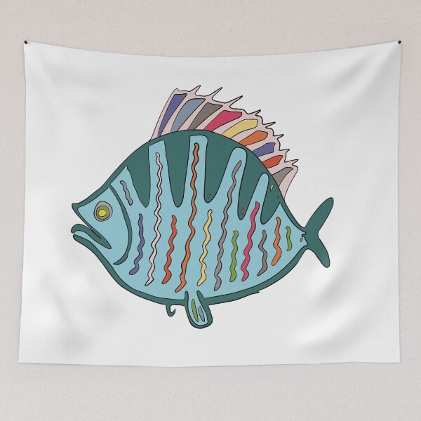 Item preview, Teal & Rainbow Plaice Fish - Abstract Ocean Line Art designed and sold by iampaulmorris.