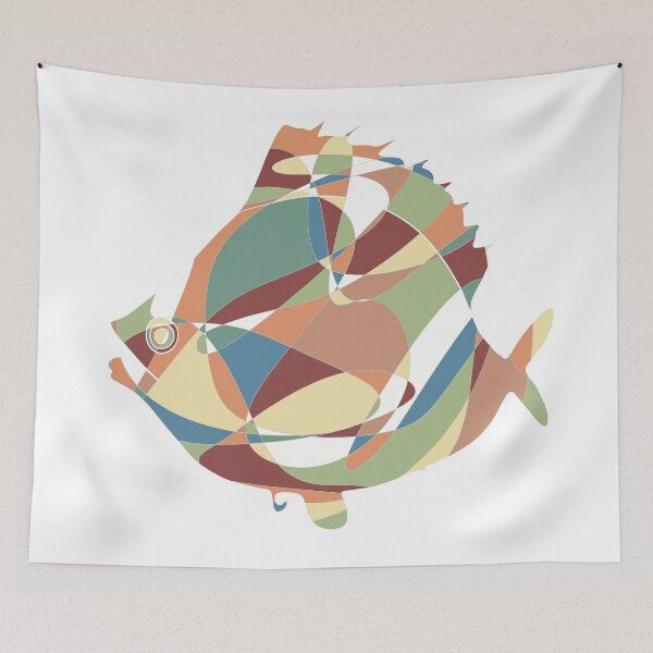 Item preview, Earth Tone Patchwork Plaice Fish - Abstract Ocean Line Art designed and sold by iampaulmorris.