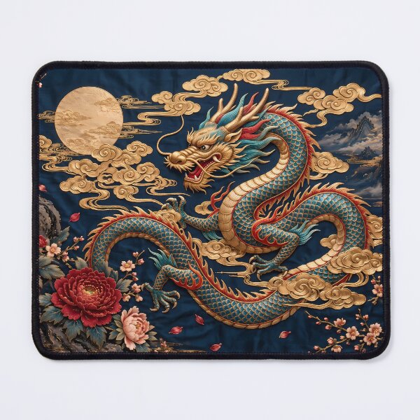 Item preview, Chinese Dragon with Full Moon, Peonies and Cherry Blossoms – Asian Fantasy Art designed and sold by ManJiangHong.