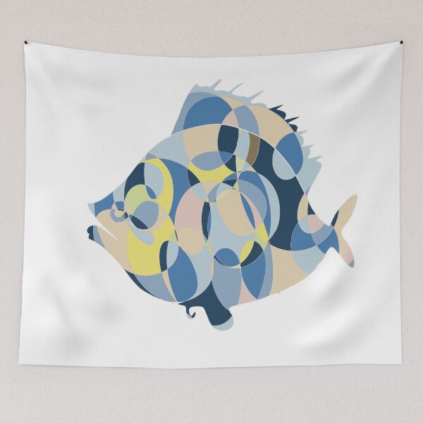 Item preview, Blue & Beige Plaice Fish - Abstract Ocean Line Art designed and sold by iampaulmorris.