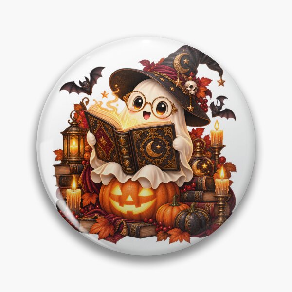 Item preview, Cute Halloween Ghost Reading – Bookworm and Pumpkin designed and sold by Clothes With Smiling Animals Walt Gral.
