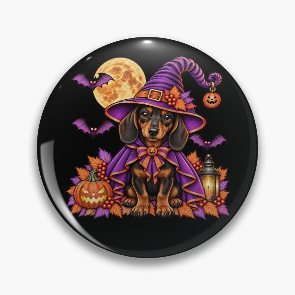 Item preview, Brown Dachshund Halloween Witch Costume & Spooky Pumpkin designed and sold by PixelsPaws.