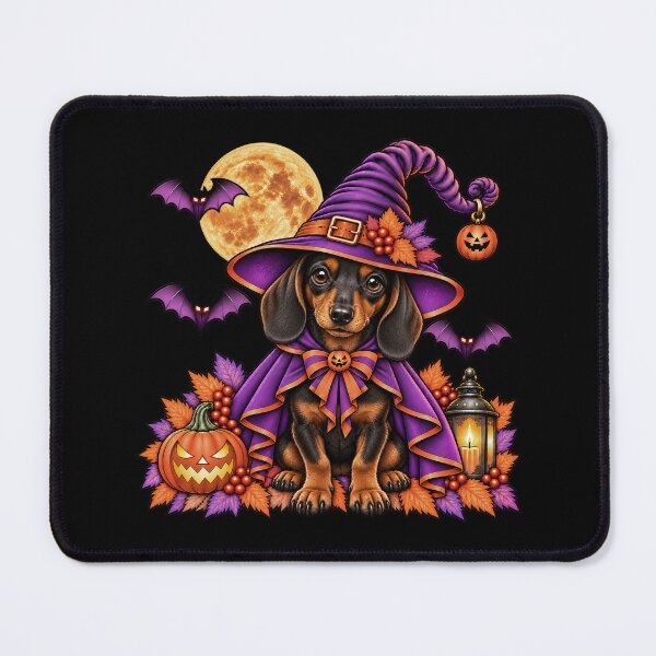 Item preview, Brown Dachshund Halloween Witch Costume & Spooky Pumpkin designed and sold by PixelsPaws.