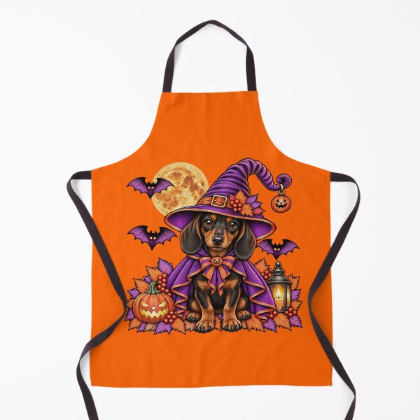 Item preview, Brown Dachshund Halloween Witch Costume & Spooky Pumpkin designed and sold by PixelsPaws.