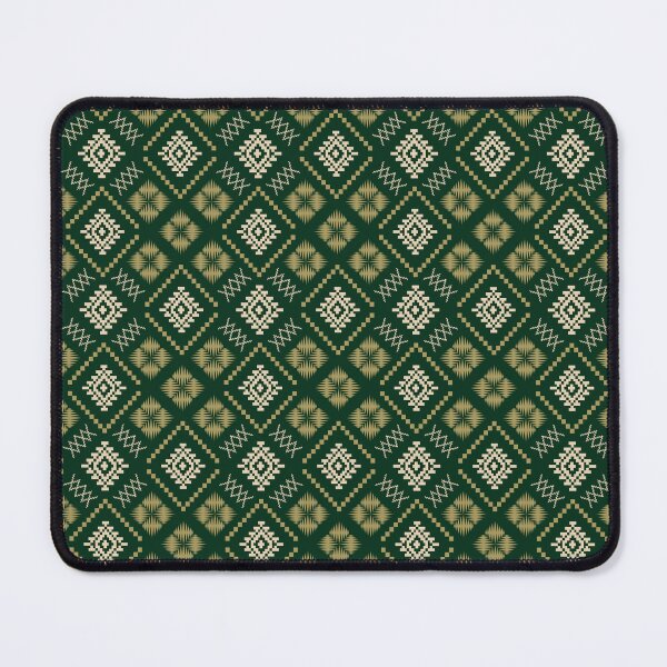Item preview, Thai Ikat Diamond Seamless Pattern Forest Green Gold Traditional Thai Woven Pixel Textile Fabric Design designed and sold by KOPatternCo.
