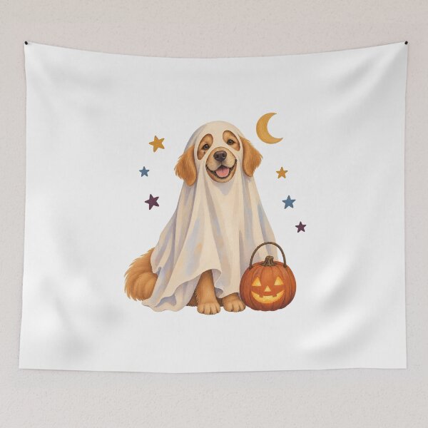 Item preview, Halloween Dogs Pets Golden Retriever Ghost Stars designed and sold by calicito.