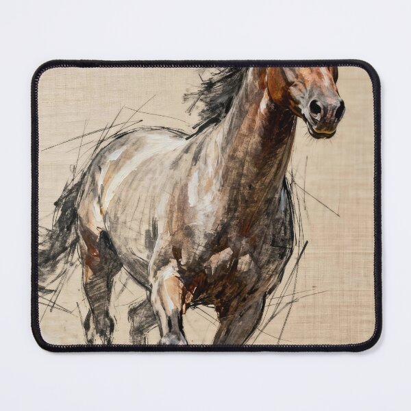 Item preview, Brown Horse Running Toward Sketch Linen designed and sold by KAMOCHI Art.