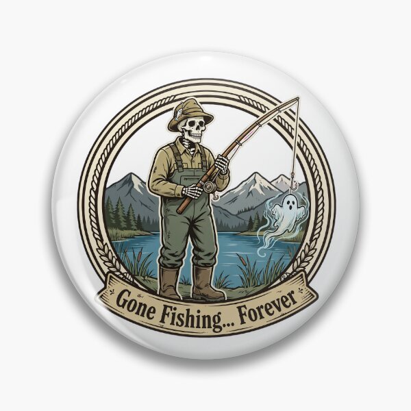 Item preview, Gone Fishing Forever Skeleton Fisherman Ghost Halloween Outdoor designed and sold by Moad Fahim.