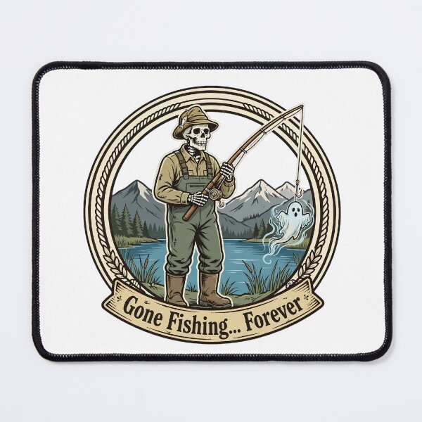 Item preview, Gone Fishing Forever Skeleton Fisherman Ghost Halloween Outdoor designed and sold by Moad Fahim.