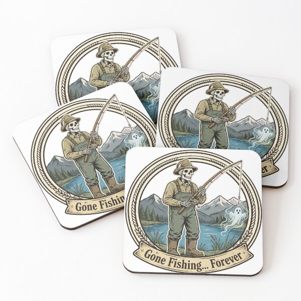Item preview, Gone Fishing Forever Skeleton Fisherman Ghost Halloween Outdoor designed and sold by Moad Fahim.