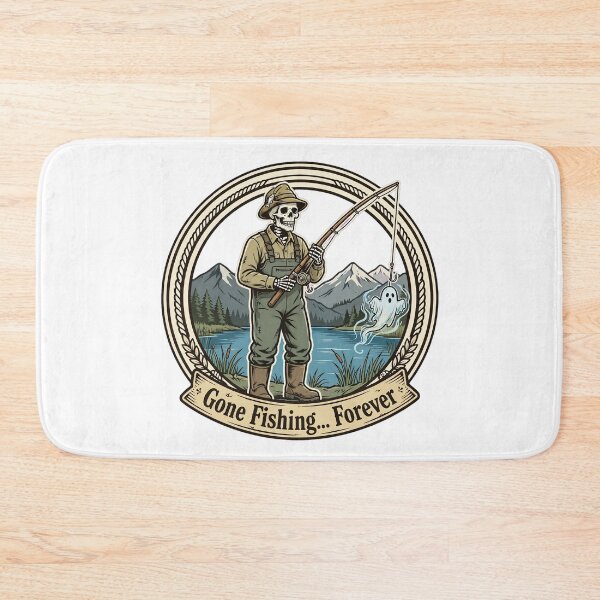 Item preview, Gone Fishing Forever Skeleton Fisherman Ghost Halloween Outdoor designed and sold by Neon Bones Studio.