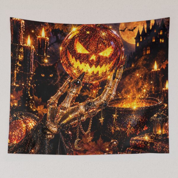 Item preview, Glitter Pumpkin Crystal Ball Skeleton Hand Halloween Witchcraft designed and sold by BloomOfDesign.