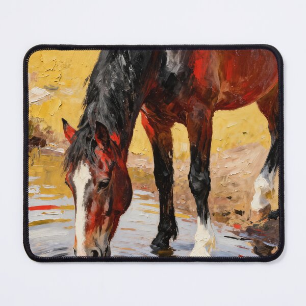 Item preview, Red Brown Horse Drinking Water Puddle Impasto designed and sold by KAMOCHI Art.