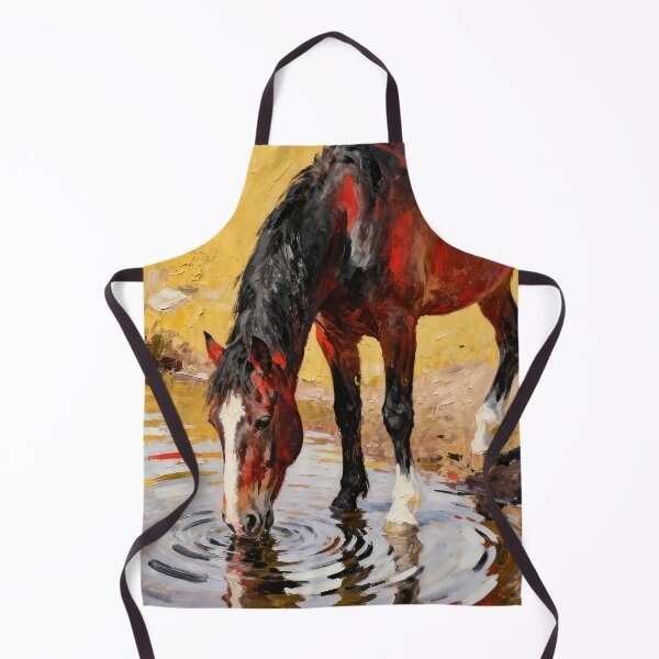 Item preview, Red Brown Horse Drinking Water Puddle Impasto designed and sold by KAMOCHI Art.