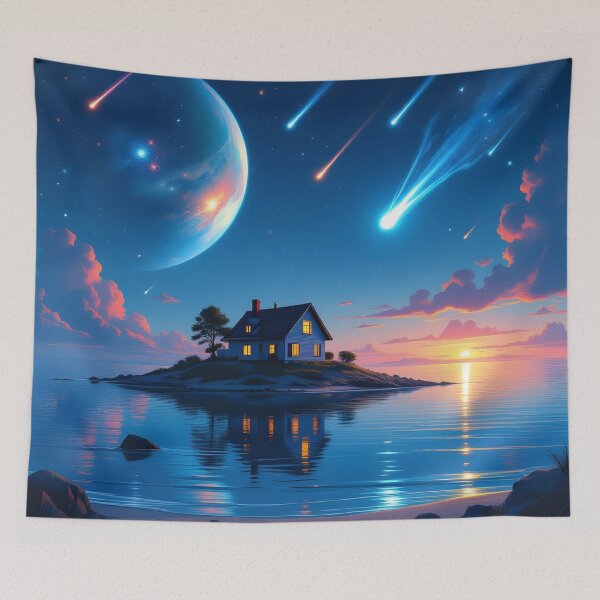 Item preview, Cosmic Island Home Beneath a Meteor Shower designed and sold by yosmosverse .