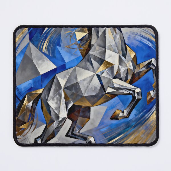 Item preview, Geometric Silver Blue Rearing Horse Gold Accents designed and sold by KAMOCHI Art.
