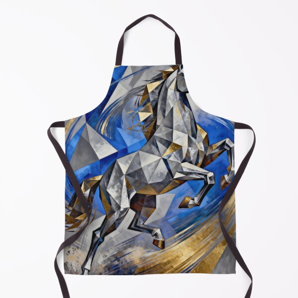 Item preview, Geometric Silver Blue Rearing Horse Gold Accents designed and sold by KAMOCHI Art.