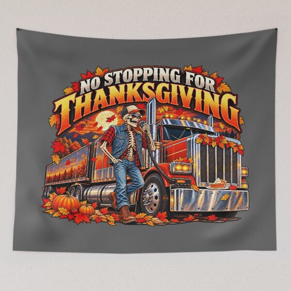 Item preview, No Stopping For Thanksgiving Skeleton Trucker - Autumn Big Rig Art designed and sold by NomadForge.