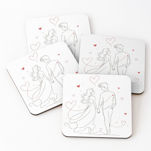 Item preview, Minimalist Couple Line Art - Romantic Valentine's Day & Red Hearts Illustration  designed and sold by lavanya11.