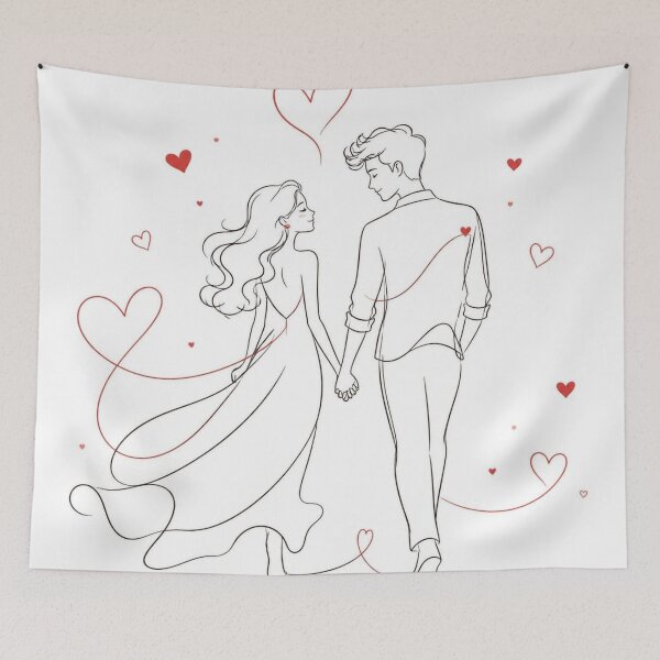 Item preview, Minimalist Couple Line Art - Romantic Valentine's Day & Red Hearts Illustration  designed and sold by lavanya11.