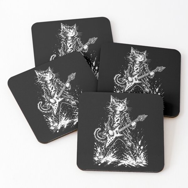 Item preview, Rock Star Cat Electric Guitar Monochrome Brushstroke Art designed and sold by Artycom.