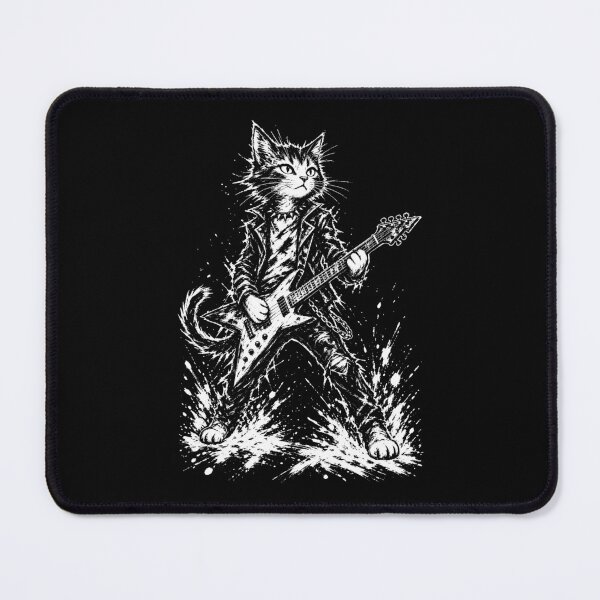 Item preview, Rock Star Cat Electric Guitar Monochrome Brushstroke Art designed and sold by Artycom.