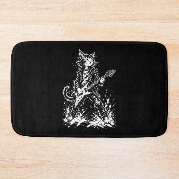Item preview, Rock Star Cat Electric Guitar Monochrome Brushstroke Art designed and sold by Artycom.