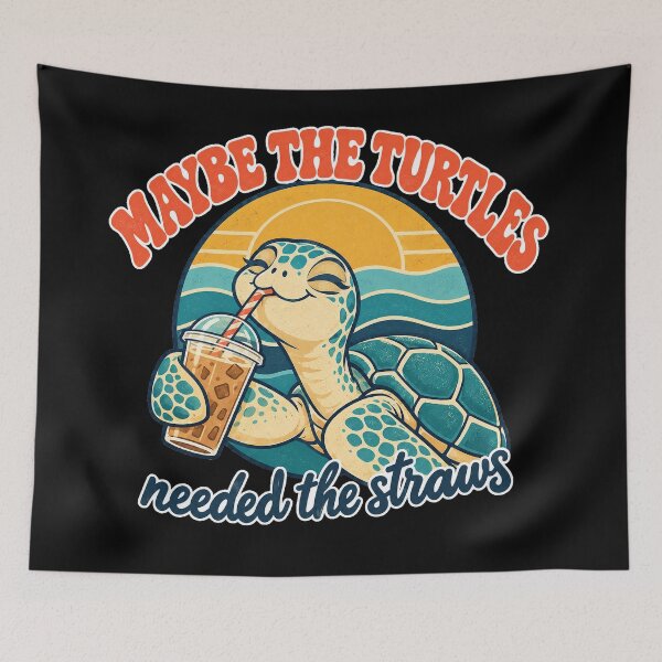 Item preview, Maybe the Turtles Needed the Straws Funny Retro Sea Turtle designed and sold by Ela-graphicwiz.